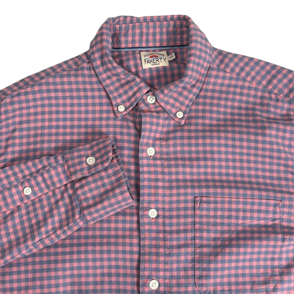 Faherty Stretch Oxford 2.0 Shirt Pink Blue Gingham Button Down MWF2209 Mens M